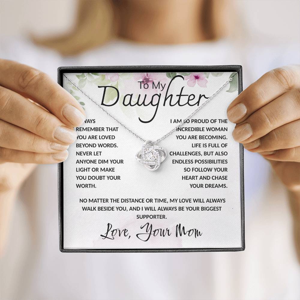 To My Daughter Necklace Card – Encouragement Gift from Mom, Jewelry Card with Inspirational Message, Birthday or Graduation Gift
