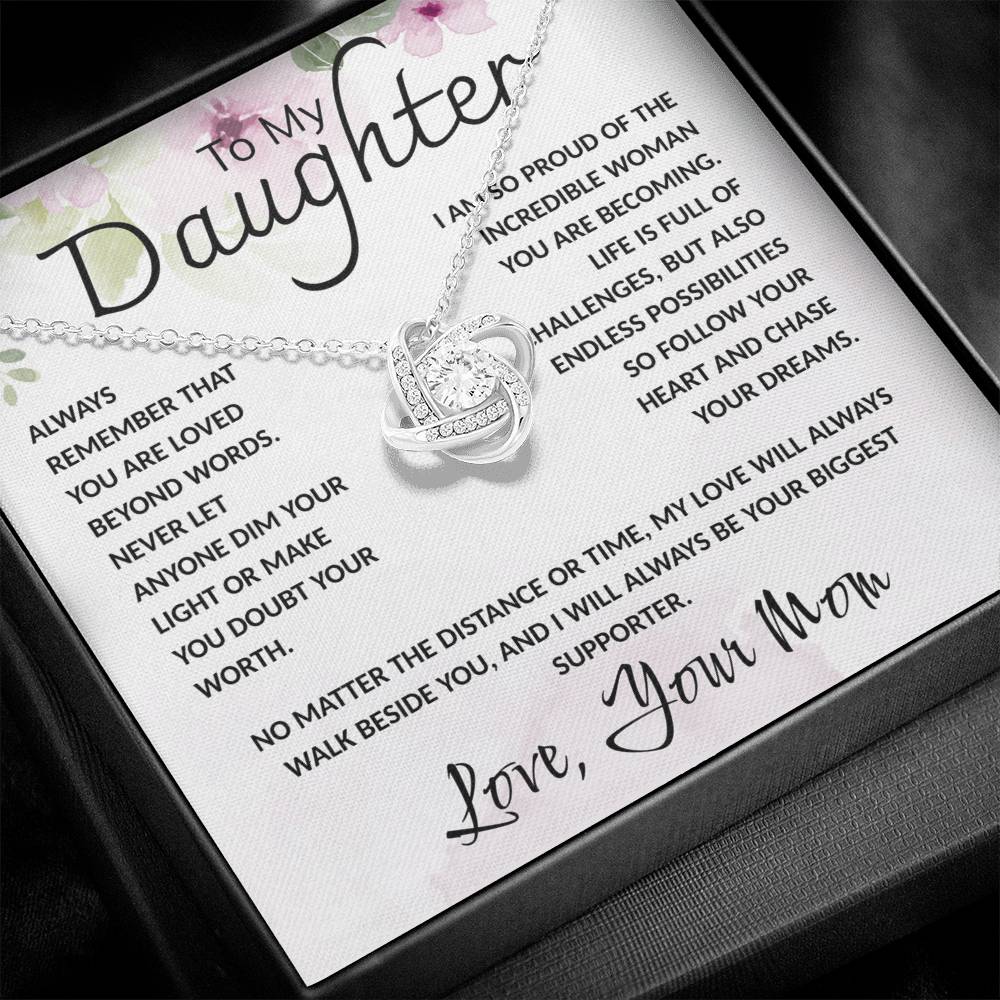 To My Daughter Necklace Card – Encouragement Gift from Mom, Jewelry Card with Inspirational Message, Birthday or Graduation Gift