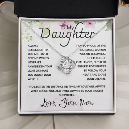 To My Daughter Necklace Card – Encouragement Gift from Mom, Jewelry Card with Inspirational Message, Birthday or Graduation Gift