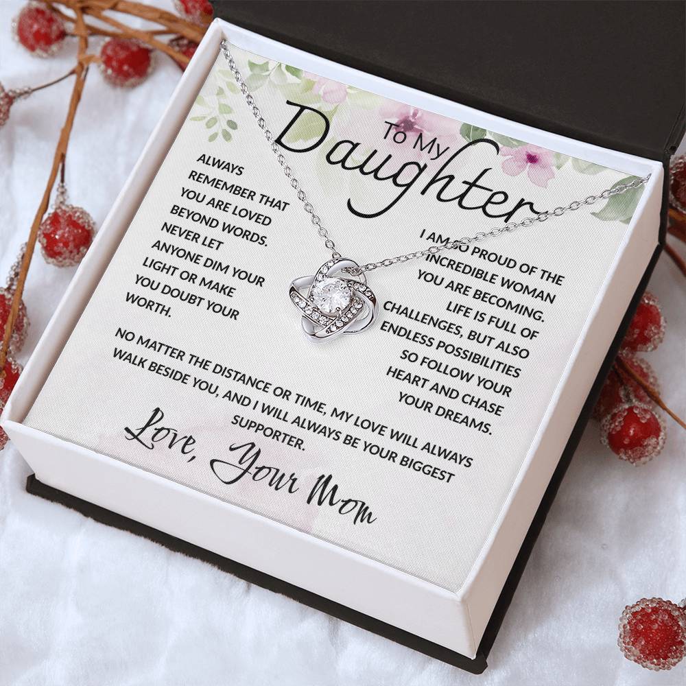 To My Daughter Necklace Card – Encouragement Gift from Mom, Jewelry Card with Inspirational Message, Birthday or Graduation Gift