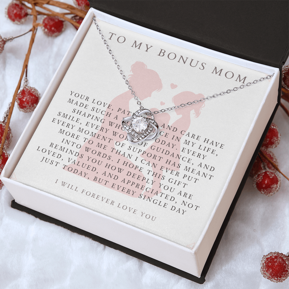 Bonus Mom Necklace – Stainless Steel Gift from Daughter or Son for Mother's Day, Birthday, Christmas