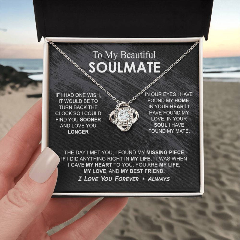 To My Beautiful Soulmate Necklace Girlfriend Soulmate Gift for Her To My Wife Necklace With Heartfelt Message And Elegant Gift Box for Women, Birthday Gifts For Wife Gifts From Husband Knot Necklace for Granddaughter Vippppp