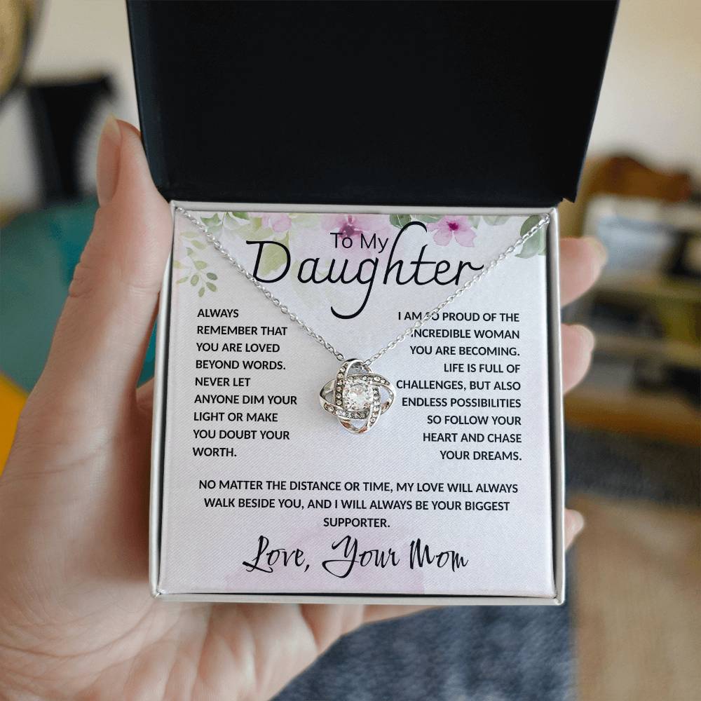 To My Daughter Necklace Card – Encouragement Gift from Mom, Jewelry Card with Inspirational Message, Birthday or Graduation Gift