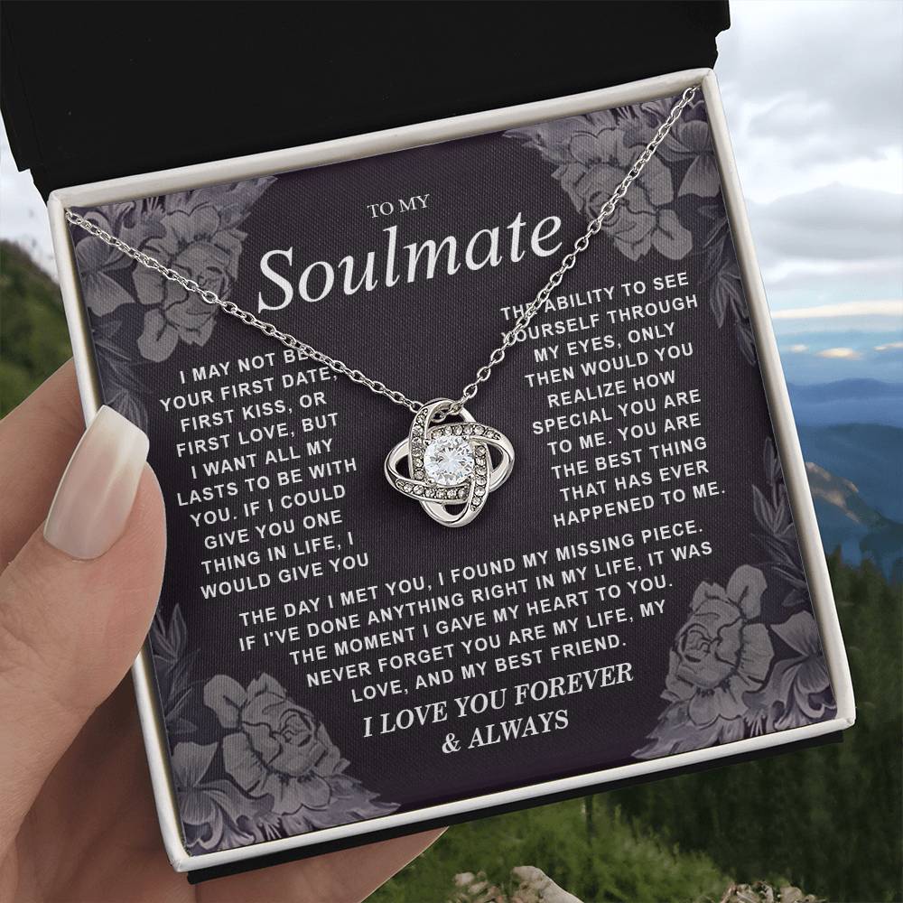 To My Soulmate Necklace Gift for Wife, Girlfriend, Fiancée - Anniversary, Valentine's Day Necklace Gift Soul Mates Gift, Soulmate Jewelry Birthday Gifts From Husband Knot Necklace for Granddaughter Vippppp
