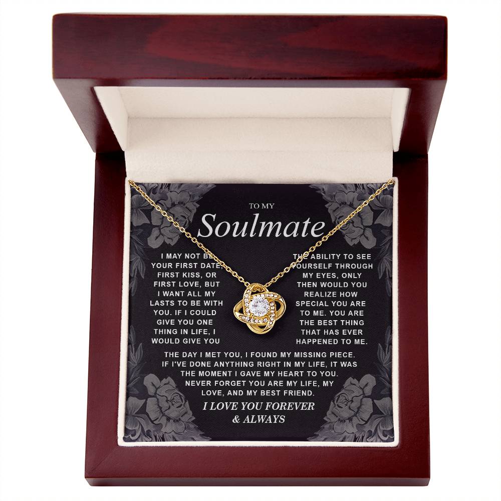 To My Soulmate Necklace Gift for Wife, Girlfriend, Fiancée - Anniversary, Valentine's Day Necklace Gift Soul Mates Gift, Soulmate Jewelry Birthday Gifts From Husband Knot Necklace for Granddaughter Vippppp