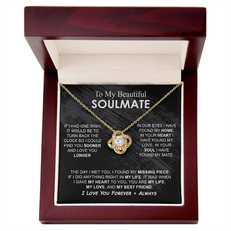 To My Beautiful Soulmate Necklace Girlfriend Soulmate Gift for Her To My Wife Necklace With Heartfelt Message And Elegant Gift Box for Women, Birthday Gifts For Wife Gifts From Husband Knot Necklace for Granddaughter Vippppp