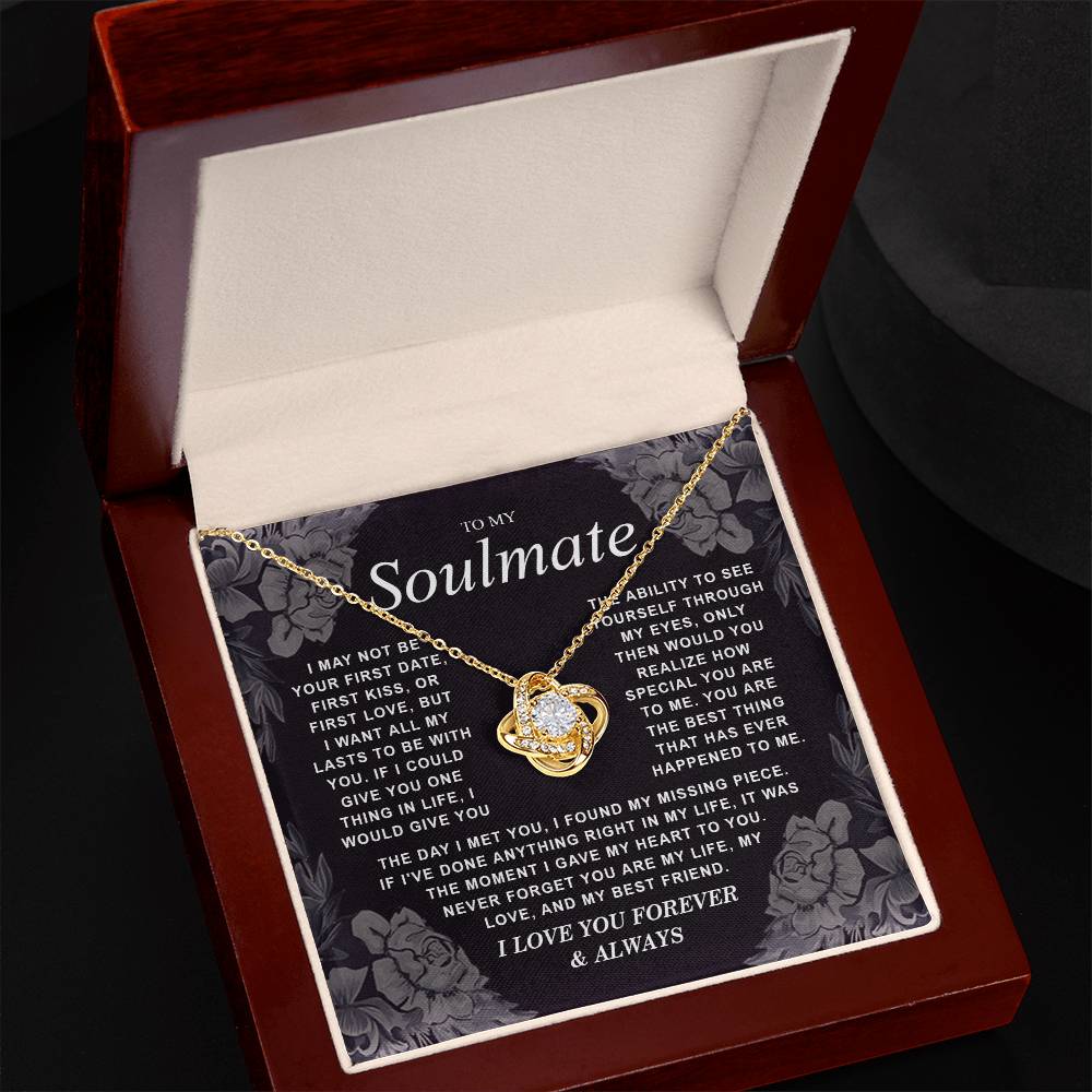 To My Soulmate Necklace Gift for Wife, Girlfriend, Fiancée - Anniversary, Valentine's Day Necklace Gift Soul Mates Gift, Soulmate Jewelry Birthday Gifts From Husband Knot Necklace for Granddaughter Vippppp