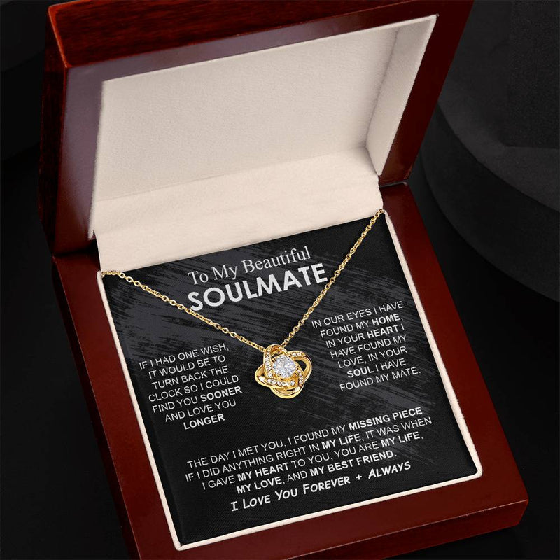 To My Beautiful Soulmate Necklace Girlfriend Soulmate Gift for Her To My Wife Necklace With Heartfelt Message And Elegant Gift Box for Women, Birthday Gifts For Wife Gifts From Husband Knot Necklace for Granddaughter Vippppp