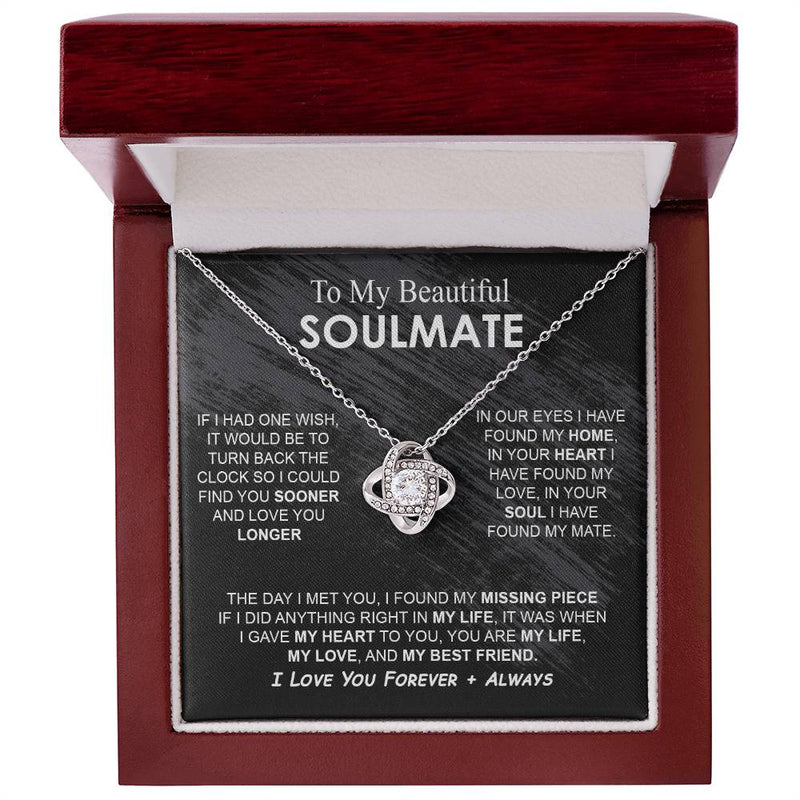 To My Beautiful Soulmate Necklace Girlfriend Soulmate Gift for Her To My Wife Necklace With Heartfelt Message And Elegant Gift Box for Women, Birthday Gifts For Wife Gifts From Husband Knot Necklace for Granddaughter Vippppp