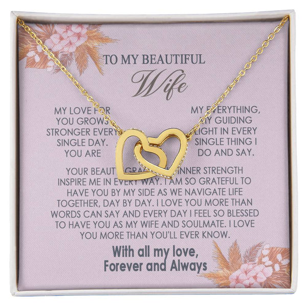 Gifts To My Beautiful Wife Necklace Sentimental Gift For Wife Valentines Day Gift To My Wife Necklace With Heartfelt my Everything Message Card, Wife Gift From Husband Soulmate Necklace For Her Interlocking Vip for GrandDaughter