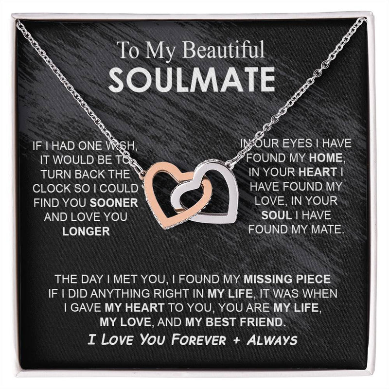 To My Beautiful Soulmate Necklace Girlfriend Soulmate Gift for Her To My Wife Necklace With Heartfelt Message And Elegant Gift Box for Women, Birthday Gifts For Wife Gifts From Husband Interlocking Vip for GrandDaughter