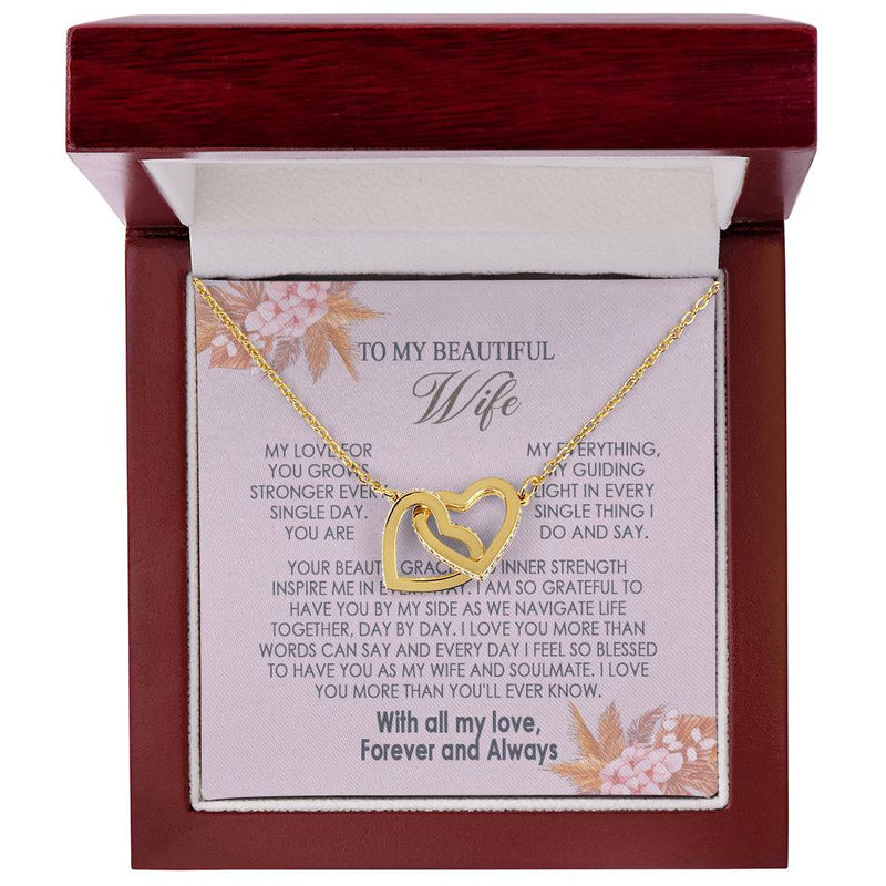 Gifts To My Beautiful Wife Necklace Sentimental Gift For Wife Valentines Day Gift To My Wife Necklace With Heartfelt my Everything Message Card, Wife Gift From Husband Soulmate Necklace For Her Interlocking Vip for GrandDaughter