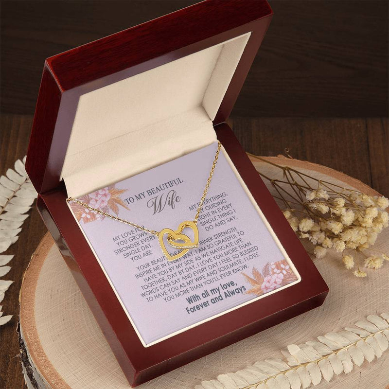 Gifts To My Beautiful Wife Necklace Sentimental Gift For Wife Valentines Day Gift To My Wife Necklace With Heartfelt my Everything Message Card, Wife Gift From Husband Soulmate Necklace For Her Interlocking Vip for GrandDaughter