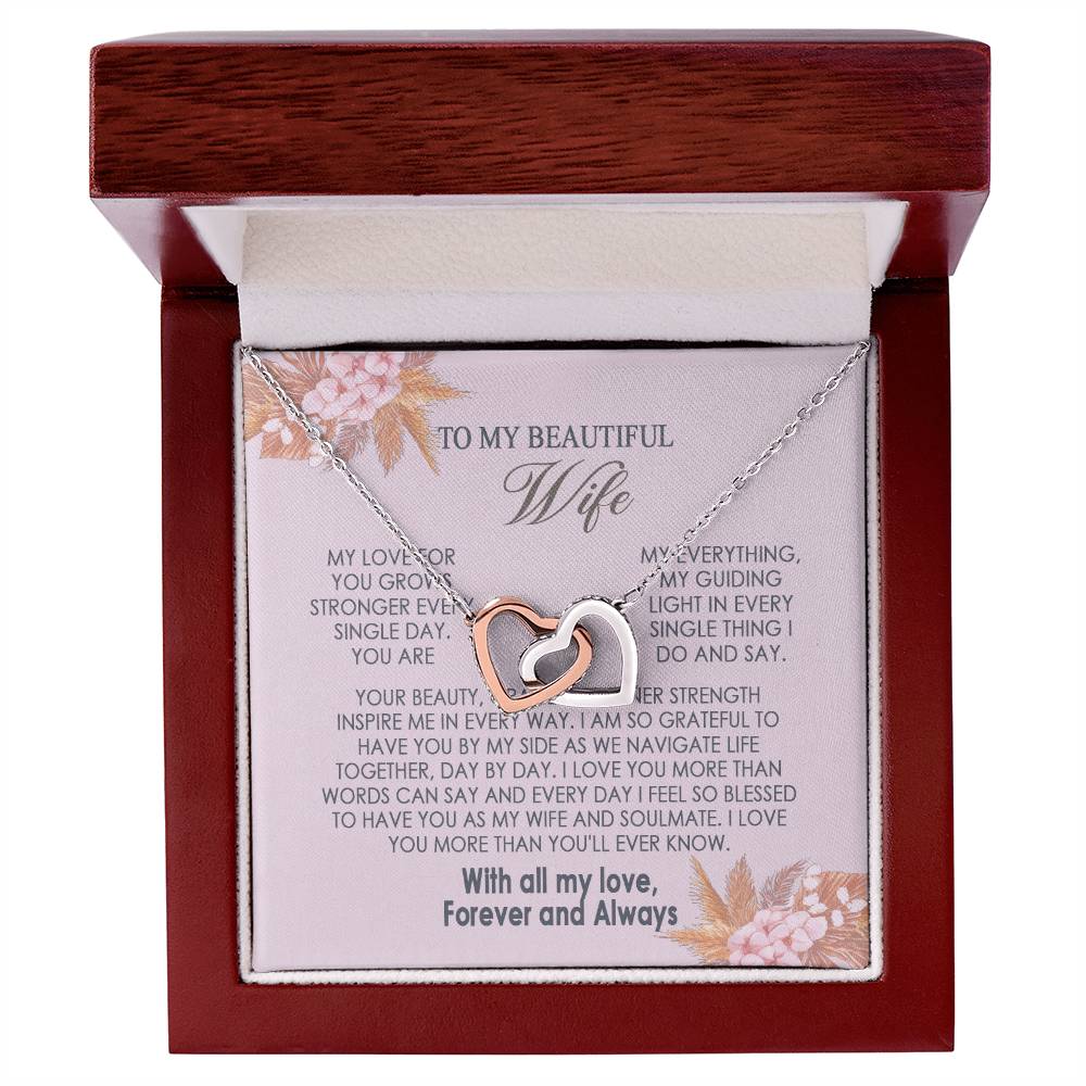 Gifts To My Beautiful Wife Necklace Sentimental Gift For Wife Valentines Day Gift To My Wife Necklace With Heartfelt my Everything Message Card, Wife Gift From Husband Soulmate Necklace For Her Interlocking Vip for GrandDaughter
