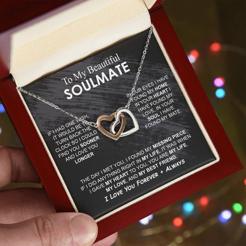 To My Beautiful Soulmate Necklace Girlfriend Soulmate Gift for Her To My Wife Necklace With Heartfelt Message And Elegant Gift Box for Women, Birthday Gifts For Wife Gifts From Husband Interlocking Vip for GrandDaughter