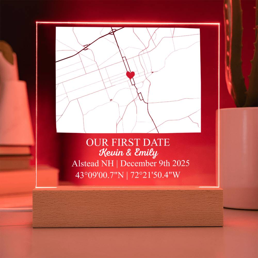 Personalized Acrylic “Where It All Began”  with Wood Stand – Custom Coordinates, Names & Date, Romantic Gift for Wife, Husband, Boyfriend, Girlfriend