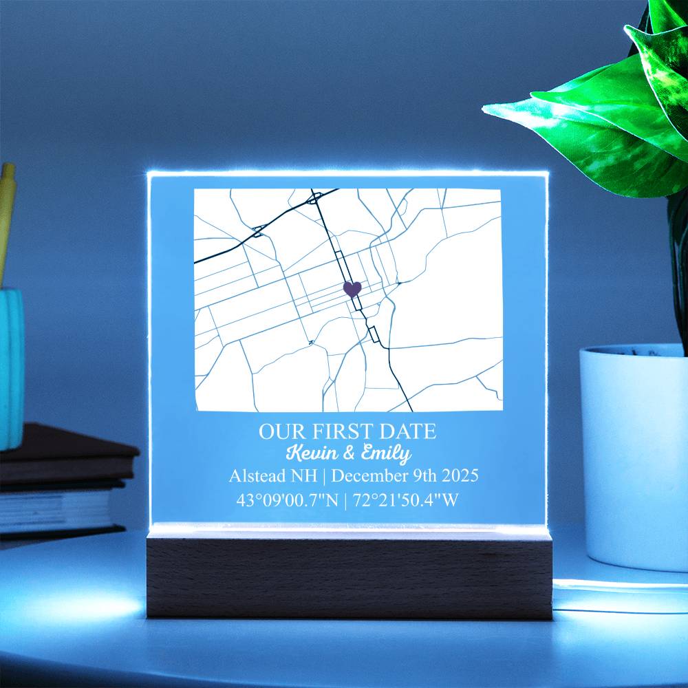 Personalized Acrylic “Where It All Began”  with Wood Stand – Custom Coordinates, Names & Date, Romantic Gift for Wife, Husband, Boyfriend, Girlfriend