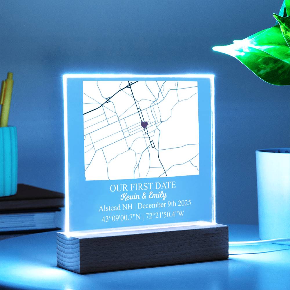 Personalized Acrylic “Where It All Began”  with Wood Stand – Custom Coordinates, Names & Date, Romantic Gift for Wife, Husband, Boyfriend, Girlfriend