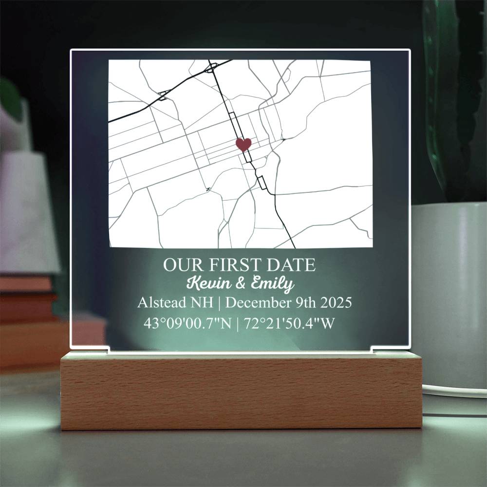 Personalized Acrylic “Where It All Began”  with Wood Stand – Custom Coordinates, Names & Date, Romantic Gift for Wife, Husband, Boyfriend, Girlfriend