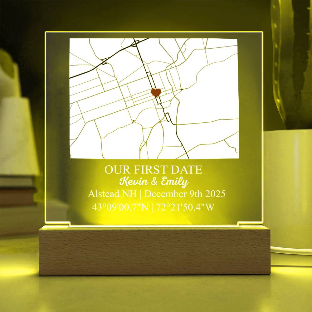 Personalized Acrylic “Where It All Began”  with Wood Stand – Custom Coordinates, Names & Date, Romantic Gift for Wife, Husband, Boyfriend, Girlfriend