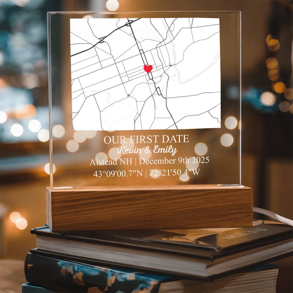 Personalized Acrylic “Where It All Began”  with Wood Stand – Custom Coordinates, Names & Date, Romantic Gift for Wife, Husband, Boyfriend, Girlfriend