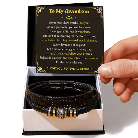 To My Grandson Bracelet – Graduation Gift for Grandson, Meaningful Bracelet from Grandparent with Heartfelt Message Card & Gift Box, Birthday Gift Bracelet for Grandson, Inspirational Jewelry for Boys & Teens