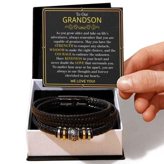 To My Grandson Bracelet – Graduation Gift for Grandson, Meaningful Bracelet from Grandparent with Heartfelt Message Card & Gift Box, Birthday Gift Bracelet for Grandson, Inspirational Jewelry for Boys & Teens