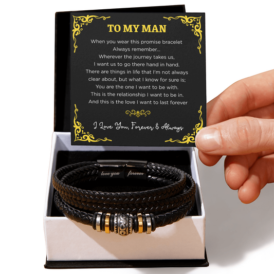 To My Man Braided Leather Bracelet – “Love You Forever” Stainless Steel Bracelet, Romantic Gift from Girlfriend or Wife for Husband, Boyfriend, Brother, Gift Box Included