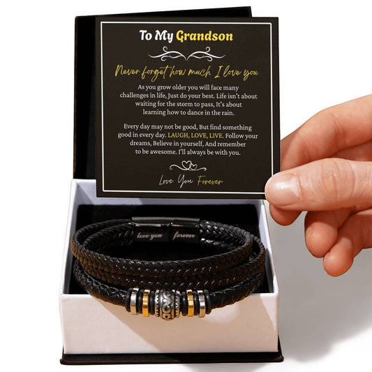 To My Grandson Bracelet – Graduation Gift for Grandson, Meaningful Bracelet from Grandparent with Heartfelt Message Card & Gift Box, Birthday Gift Bracelet for Grandson, Inspirational Jewelry for Boys & Teens