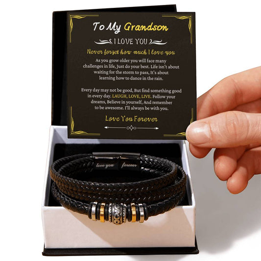To My Grandson Bracelet – Graduation Gift for Grandson, Meaningful Bracelet from Grandparent with Heartfelt Message Card & Gift Box, Birthday Gift Bracelet for Grandson, Inspirational Jewelry for Boys & Teens