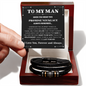 To My Man Braided Leather Bracelet – “Love You Forever” Stainless Steel Bracelet, Romantic Gift from Girlfriend or Wife for Husband, Boyfriend, Brother, Gift Box Included