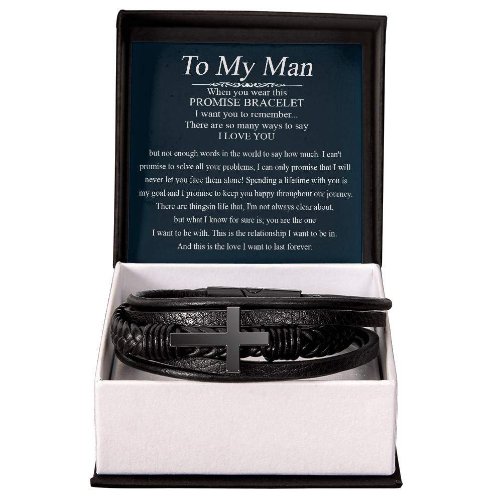 Gifts To My Man Promise Bracelet, Promise Bracelet for Boyfriend, Christmas Gift for Men, Boyfriend Birthday Gift, Anniversary Him Gift for Him on Valentines Day Gift for Husband Birthday Bracelet Cross VIPPP