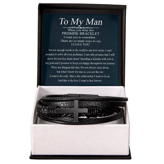 Gifts To My Man Promise Bracelet, Promise Bracelet for Boyfriend, Christmas Gift for Men, Boyfriend Birthday Gift, Anniversary Him Gift for Him on Valentines Day Gift for Husband Birthday Bracelet Cross VIPPP