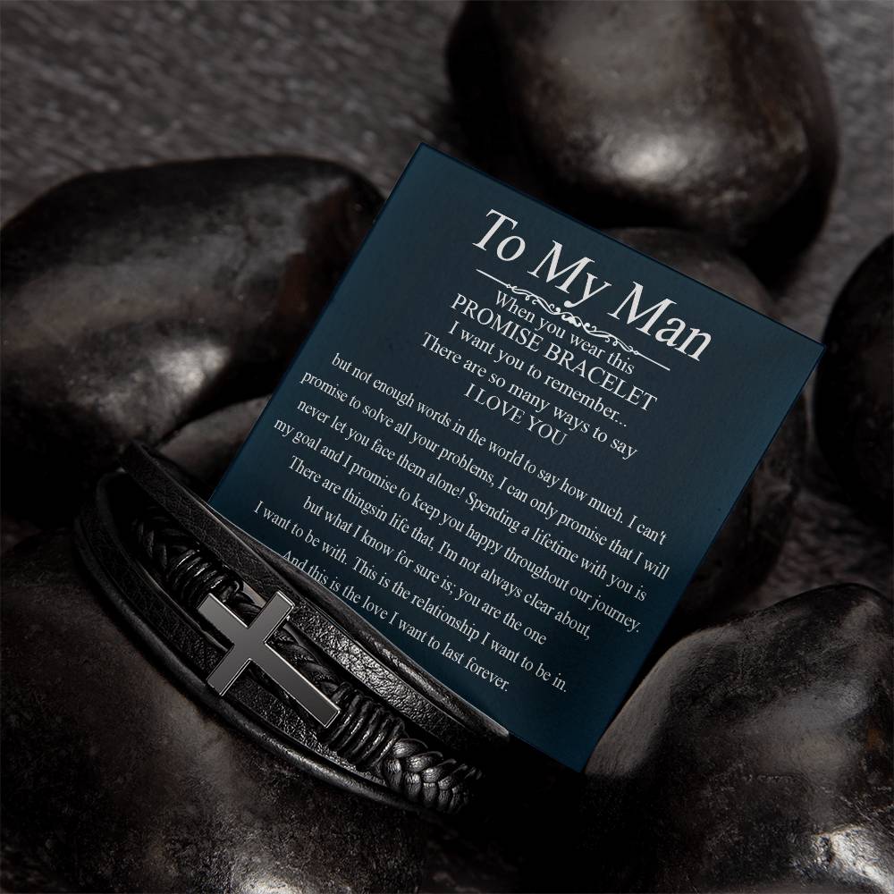 Gifts To My Man Promise Bracelet, Promise Bracelet for Boyfriend, Christmas Gift for Men, Boyfriend Birthday Gift, Anniversary Him Gift for Him on Valentines Day Gift for Husband Birthday Bracelet Cross VIPPP