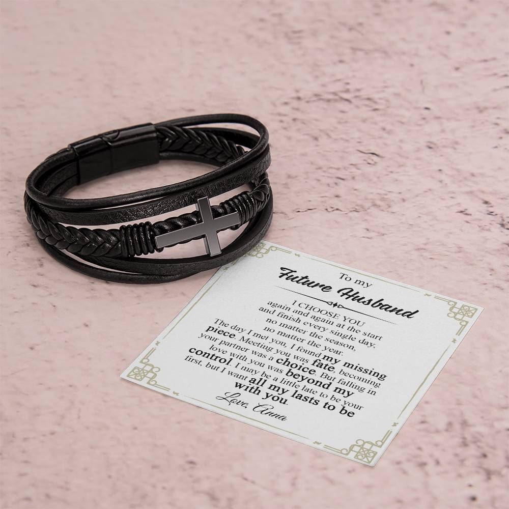 Gifts for Husband Brother Boyfriend Fiance Gift for Future Husband Leather Bracelet Gift, Romantic Gift for Fiance, Future Husband Engagement Gift, Valentine Fiance Bracelet Gifts Bracelet Cross VIPPP