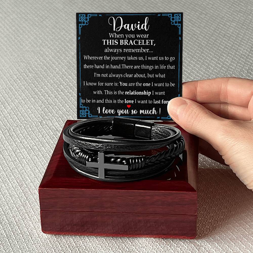 Promise Gift for Him Bracelet, Promise Bracelet for Him, Men, Boyfriend Always Linked Together Anniversary Valentines Gifts Sentimental for Husband Valentine's Day Gifts for Boyfriend Bracelet Cross VIPPP