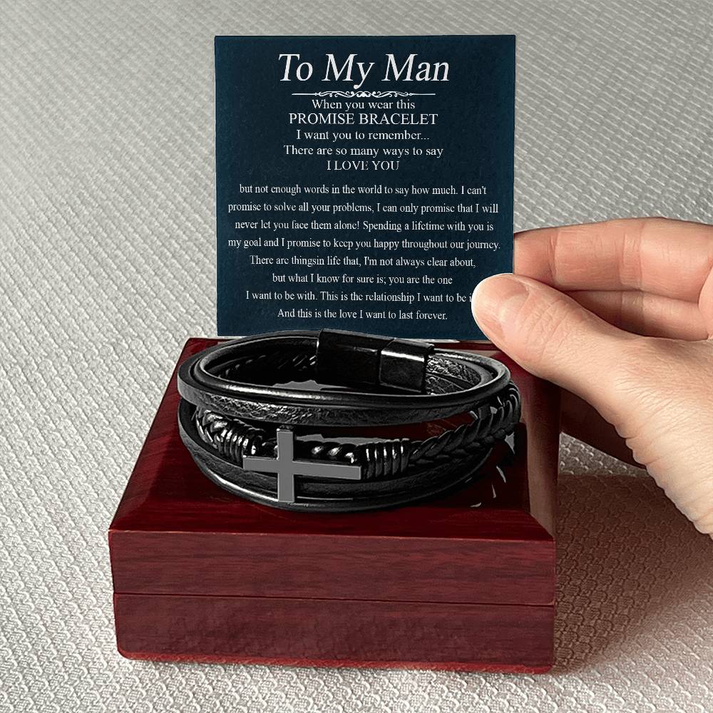 Gifts To My Man Promise Bracelet, Promise Bracelet for Boyfriend, Christmas Gift for Men, Boyfriend Birthday Gift, Anniversary Him Gift for Him on Valentines Day Gift for Husband Birthday Bracelet Cross VIPPP