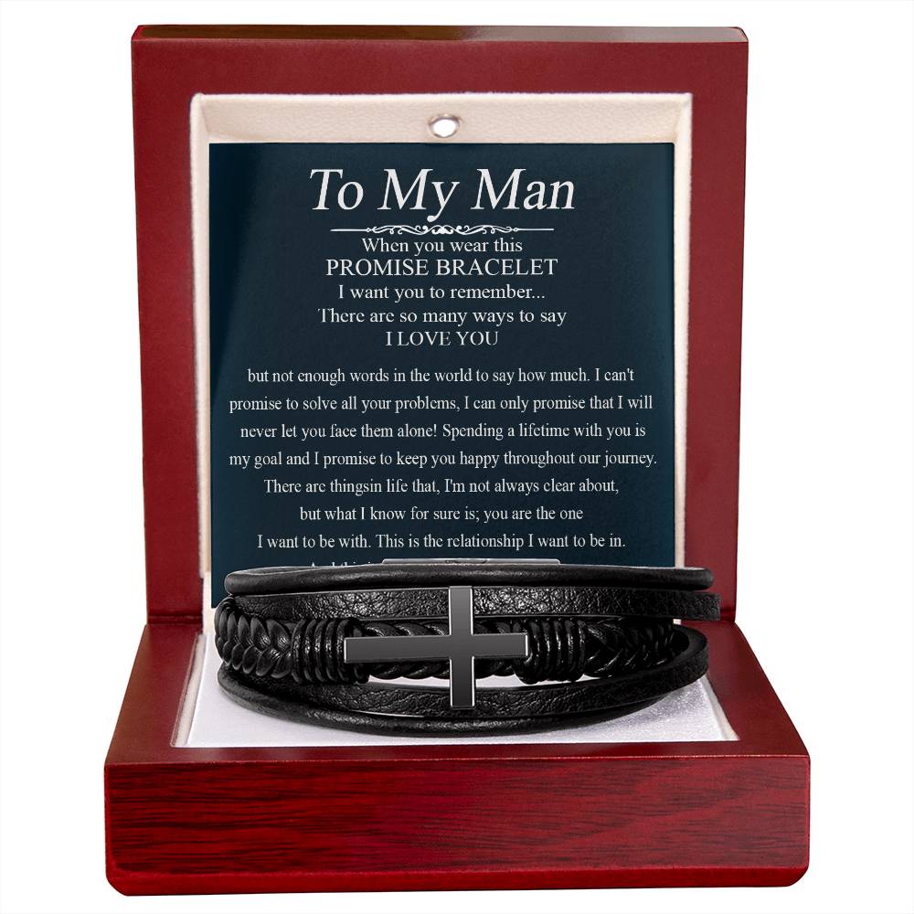 Gifts To My Man Promise Bracelet, Promise Bracelet for Boyfriend, Christmas Gift for Men, Boyfriend Birthday Gift, Anniversary Him Gift for Him on Valentines Day Gift for Husband Birthday Bracelet Cross VIPPP