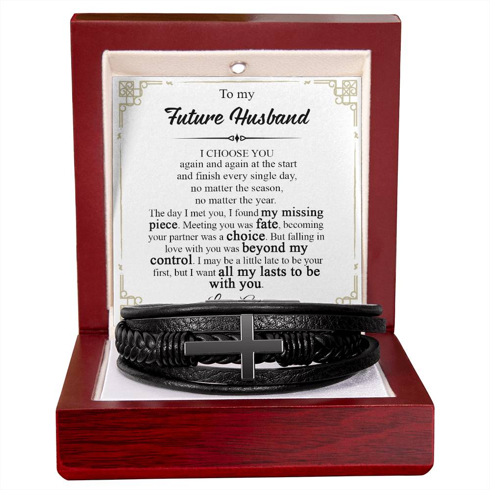 Gifts for Husband Brother Boyfriend Fiance Gift for Future Husband Leather Bracelet Gift, Romantic Gift for Fiance, Future Husband Engagement Gift, Valentine Fiance Bracelet Gifts Bracelet Cross VIPPP