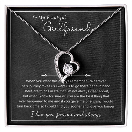 To My Girlfriend – Sterling Silver Forever Love Necklace, Meaningful Jewelry Gift for Her, Birthday, Anniversary, Valentine’s Day