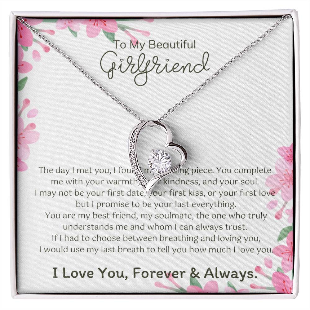 To My Girlfriend – Sterling Silver Forever Love Necklace, Meaningful Jewelry Gift for Her, Birthday, Anniversary, Valentine’s Day