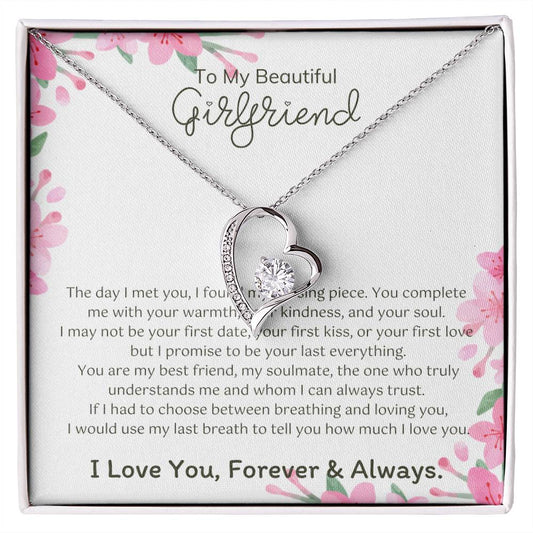 To My Girlfriend – Sterling Silver Forever Love Necklace, Meaningful Jewelry Gift for Her, Birthday, Anniversary, Valentine’s Day