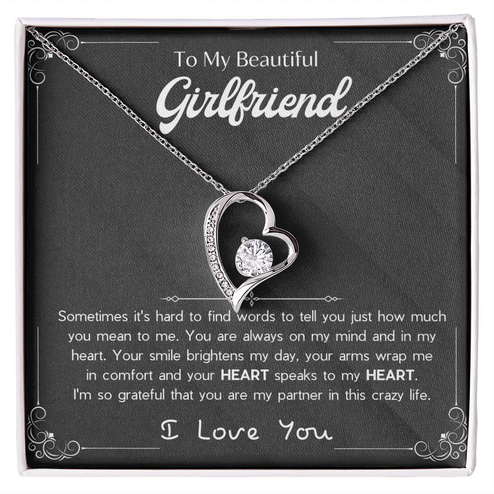 To My Girlfriend – Sterling Silver Forever Love Necklace, Meaningful Jewelry Gift for Her, Birthday, Anniversary, Valentine’s Day