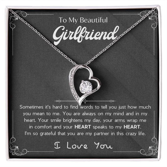 To My Girlfriend – Sterling Silver Forever Love Necklace, Meaningful Jewelry Gift for Her, Birthday, Anniversary, Valentine’s Day