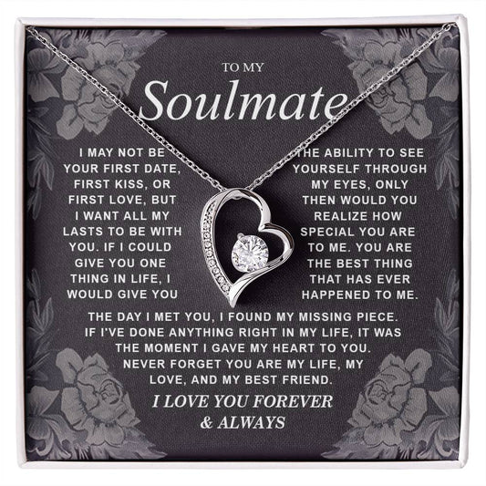 To My Soulmate Necklace Gift for Wife, Girlfriend, Fiancée - Anniversary, Valentine's Day Necklace Gift Soul Mates Gift, Soulmate Jewelry Birthday Gifts From Husband Forever Love not Earing Template