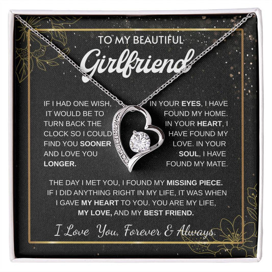 To My Girlfriend – Sterling Silver Forever Love Necklace, Meaningful Jewelry Gift for Her, Birthday, Anniversary, Valentine’s Day