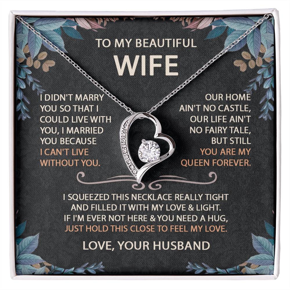 To My Beautiful Wife Necklace With Message Card, Anniversary Birthday Gift for Wife, Wife Gift From Husband, Sentimental Gift for Wife, Birthday Gift for Wife on Valentine Gifts To Wife from Husband vs2 Forever Love not Earing Template