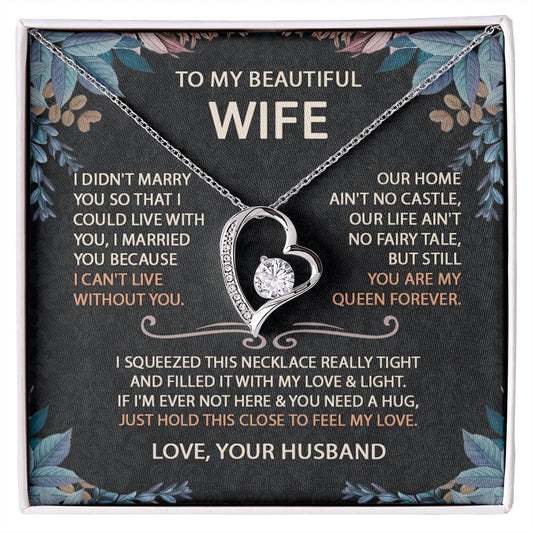 To My Beautiful Wife Necklace With Message Card, Anniversary Birthday Gift for Wife, Wife Gift From Husband, Sentimental Gift for Wife, Birthday Gift for Wife on Valentine Gifts To Wife from Husband vs2 Forever Love not Earing Template