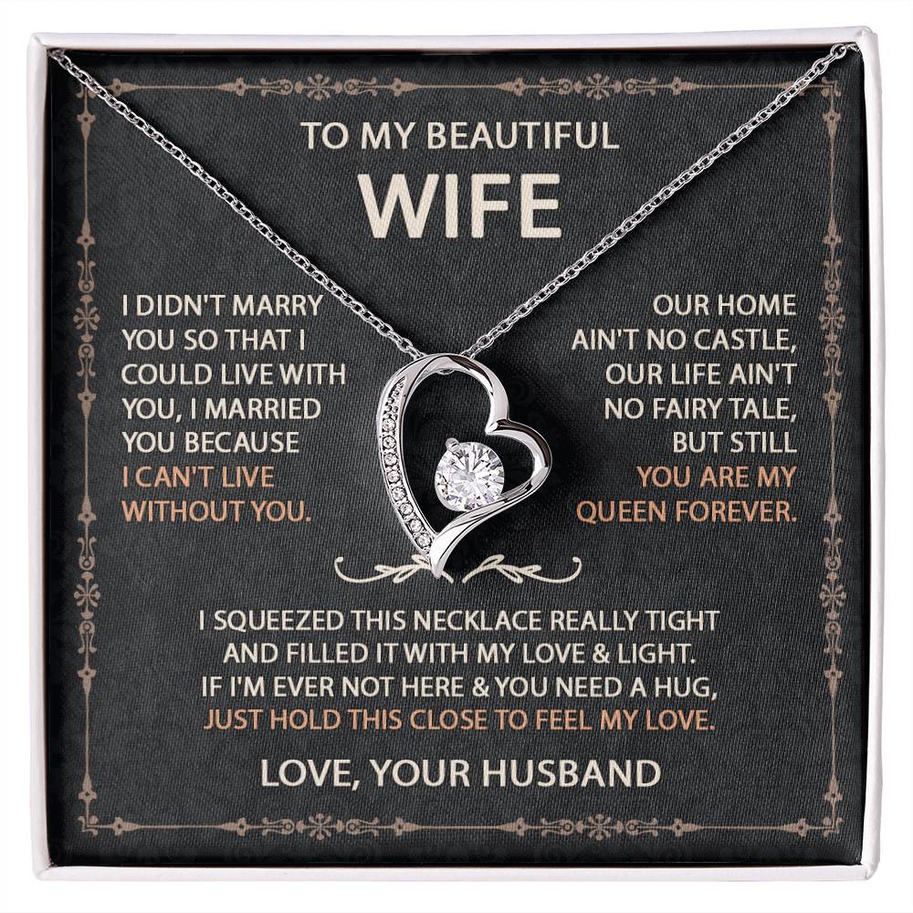 To My Beautiful Wife Necklace With Message Card, Anniversary Birthday Gift for Wife, Wife Gift From Husband, Sentimental Gift for Wife, Birthday Gift for Wife on Valentine Gifts To Wife from Husband Forever Love not Earing Template
