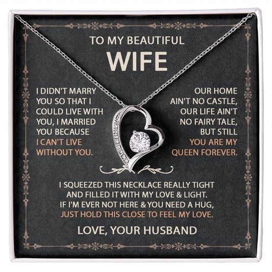 To My Beautiful Wife Necklace With Message Card, Anniversary Birthday Gift for Wife, Wife Gift From Husband, Sentimental Gift for Wife, Birthday Gift for Wife on Valentine Gifts To Wife from Husband Forever Love not Earing Template